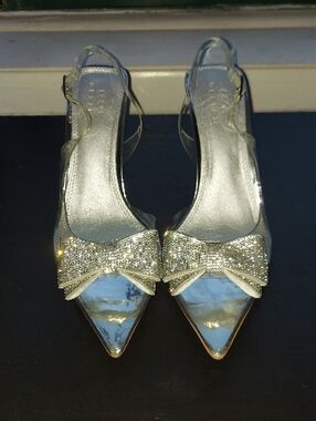 ASOS Silver Clear Bow Pointed Slingback Heels